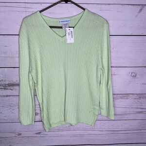 NWT IRRESISTIBLES Women’s Lime Green Cotton Cable Knit V-Neck Sweater Canada XL